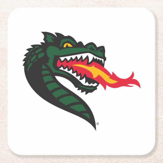 UAB Blazers Fire-Breathing Dragon Mascot Logo Square Paper Coaster (Front)