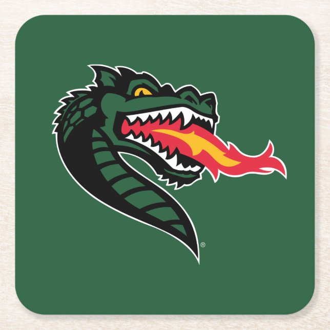 UAB Blazers Fire-Breathing Dragon Mascot Logo Square Paper Coaster (Front)