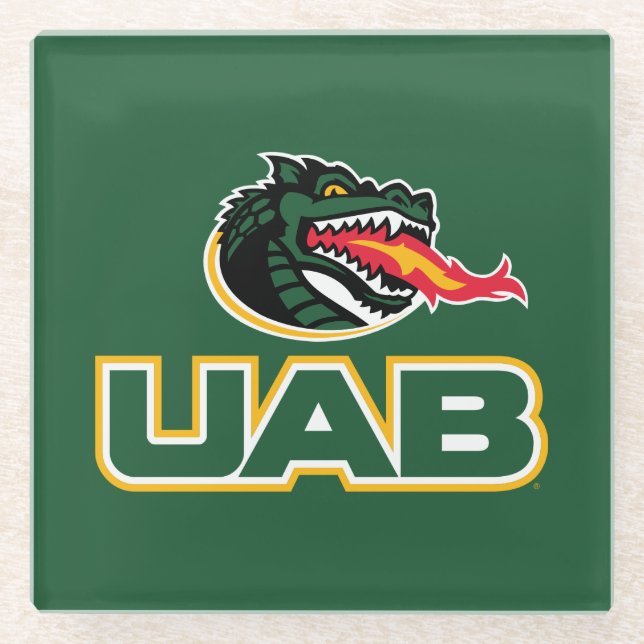 UAB Blazers Logo Dragon Mascot Glass Coaster (Front)