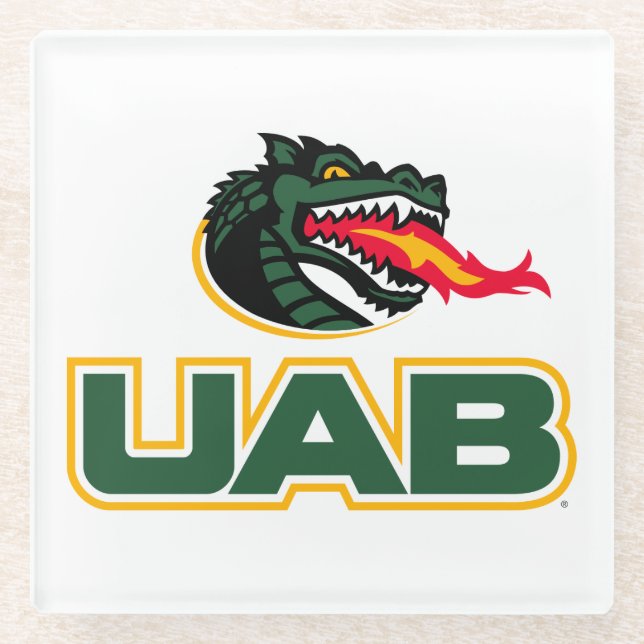 UAB Blazers Logo Dragon Mascot Glass Coaster (Front)
