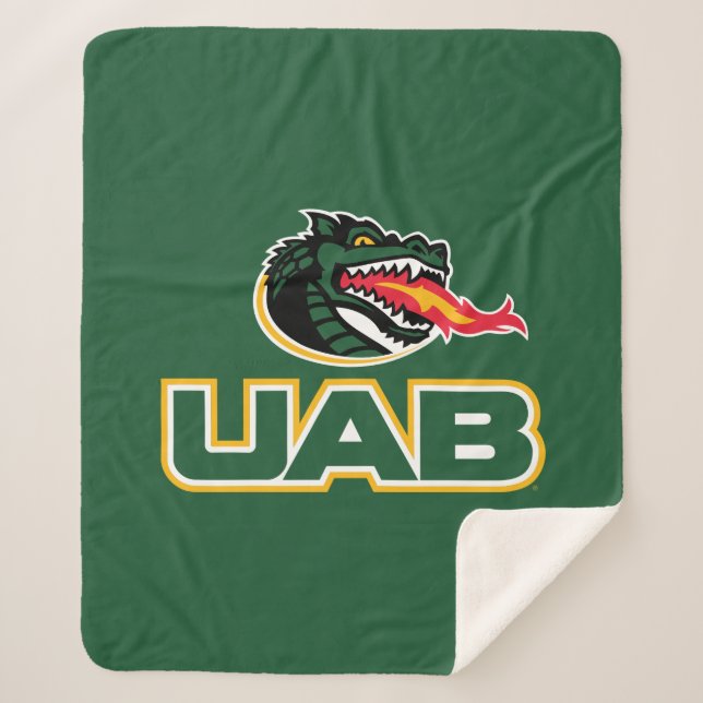 UAB Blazers Logo Dragon Mascot Sherpa Blanket (Front)
