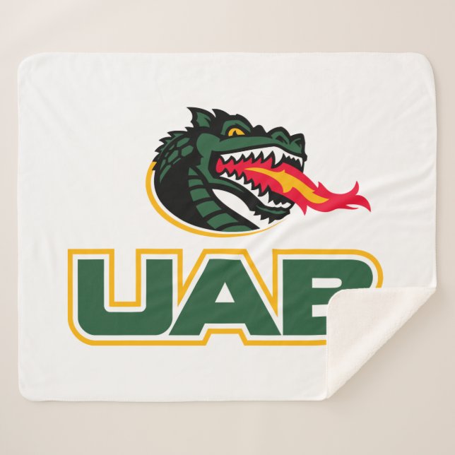 UAB Blazers Logo Dragon Mascot Sherpa Blanket (Front (Horizontal))