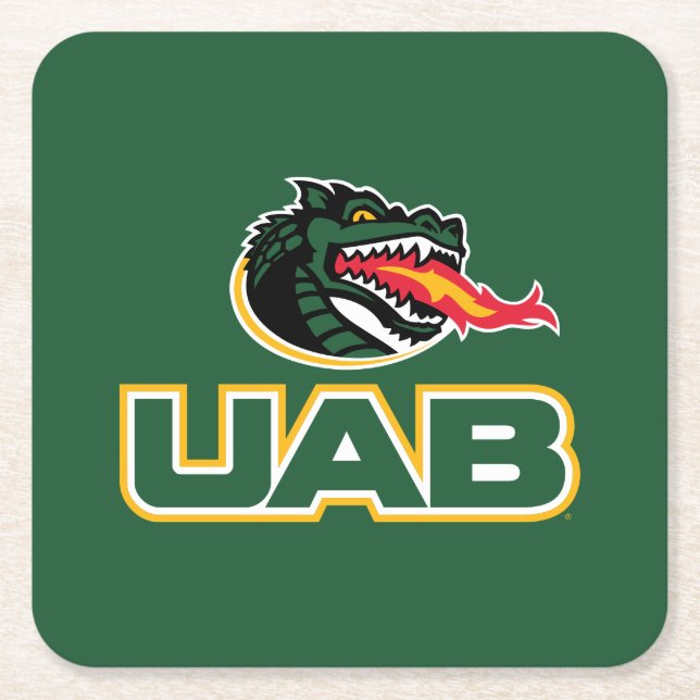 UAB Blazers Logo Dragon Mascot Square Paper Coaster (Front)