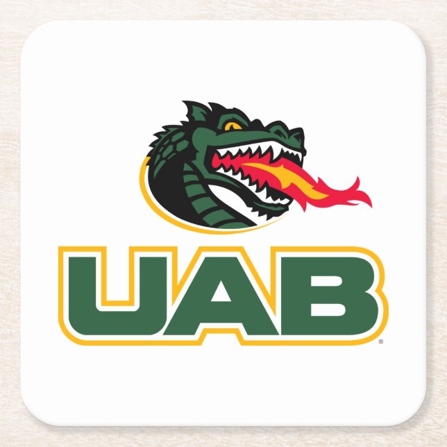 UAB Blazers Logo Dragon Mascot Square Paper Coaster (Front)