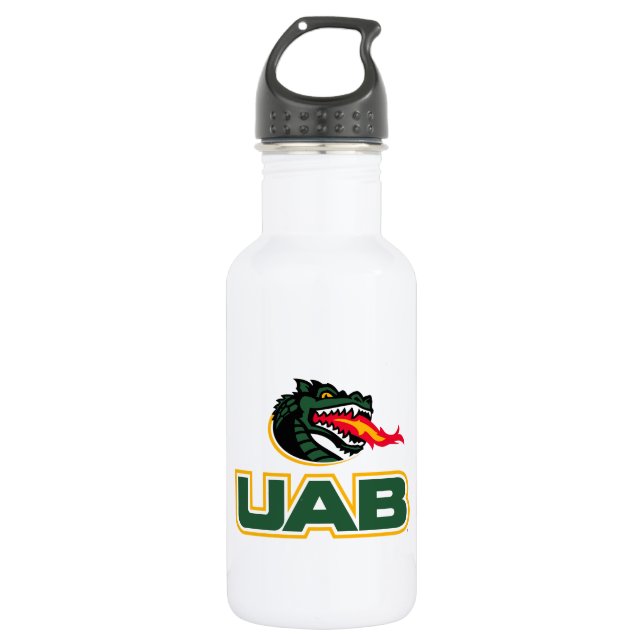 UAB Blazers Logo Dragon Mascot Stainless Steel Water Bottle (Front)