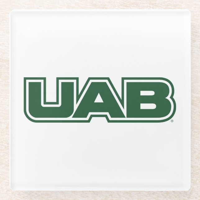 UAB Bold Block Letter Logo Glass Coaster (Front)