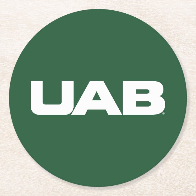 UAB Bold Block Letter Logo Round Paper Coaster (Front)