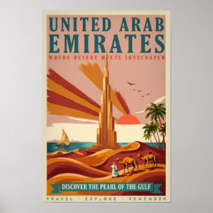 UAE Camel Burj Khalifa Illustration Travel Art Poster