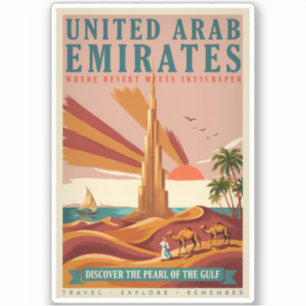 UAE Camel Burj Khalifa Illustration Travel Art Sticker