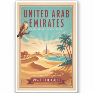 UAE Dubai Falcon Desert Illustration Travel Art Sticker