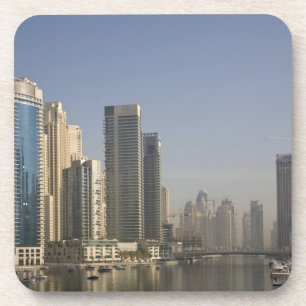 UAE, Dubai. Marina towers with boats at anchor. Drink Coaster