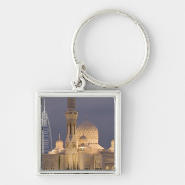 UAE, Dubai. Mosque in evening with Burj al Arab Keychain (Front)
