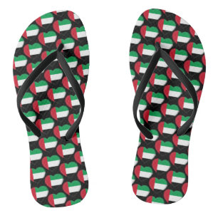 UAE Flag Colors Hearts Pattern Patriotic Flip Flops