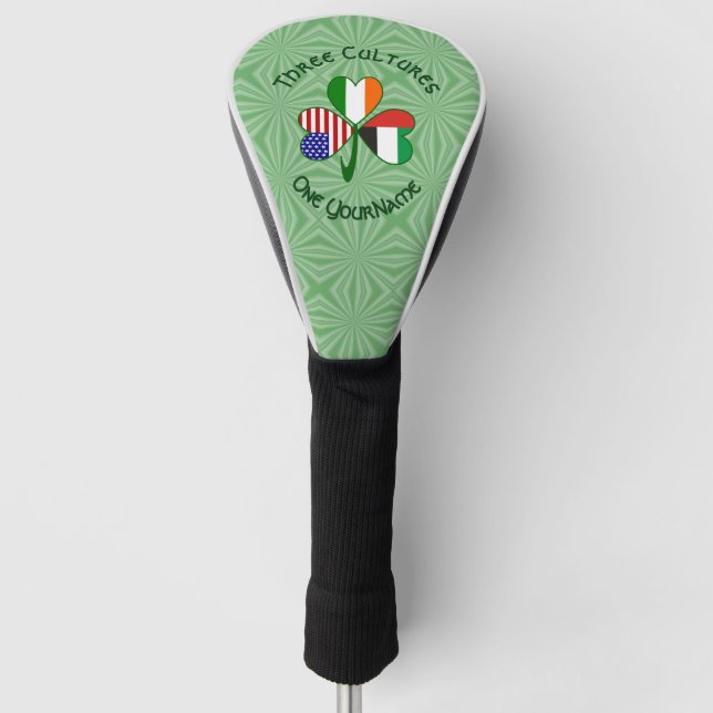 UAE Ireland USA Shamrock Flag Personalized  Golf Head Cover (Front)