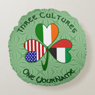 UAE Ireland USA Shamrock Flag Personalized  Round Pillow