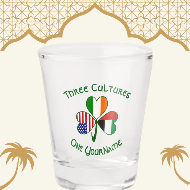 UAE Ireland USA Shamrock Flag Personalized  Shot Glass (Creator Uploaded)