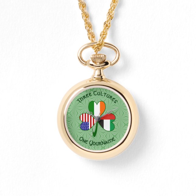 UAE Irish American Shamrock Flag Personalized  Watch (Front)