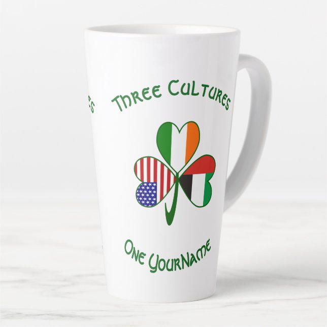 UAE Irish USA Flags Shamrock Personalized  Latte Mug (Right Angle)