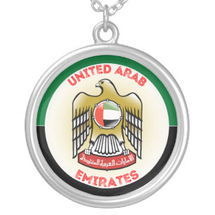 UAE National Emblem Patriotic Round Shape Silver Plated Necklace