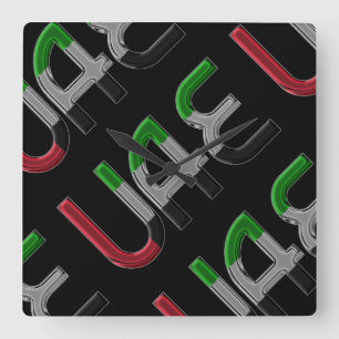 UAE United Arab Emirates Flag Colors Typography Square Wall Clock