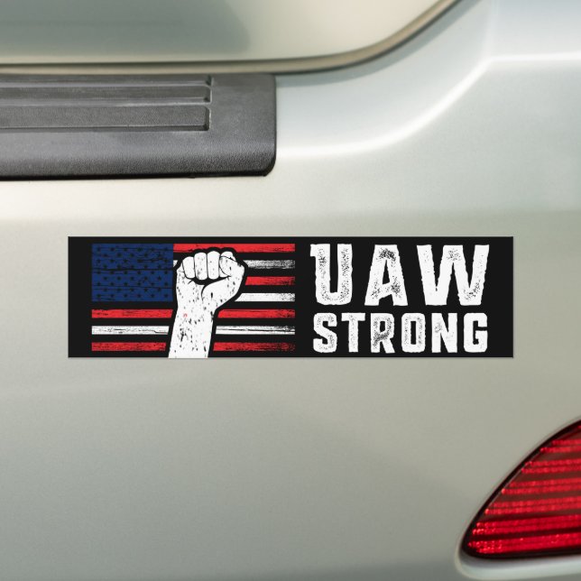 UAW Strong United Auto Workers Union Bumper Sticker (On Car)