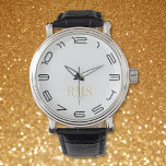 Uber Cool Mens Classic Monogrammed Initials Watch<br><div class="desc">Custom, personalized, men's classic vintage look black leather strap, alloy case, wrist watch. A timepiece that will never go out of style. Simply type in the initials. Go ahead create a wonderful, custom watch for the special men in your life - dad, groom, husband, brother, grandfather, boyfriend. Makes a great...</div>