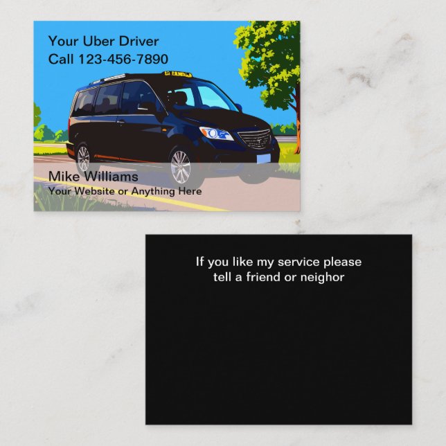 Uber Driver Contact Calling Cards For Ride Hailing (Front/Back)