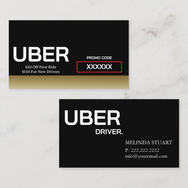 Uber Driver Modern Gold Border Referral Business Card (Front/Back)