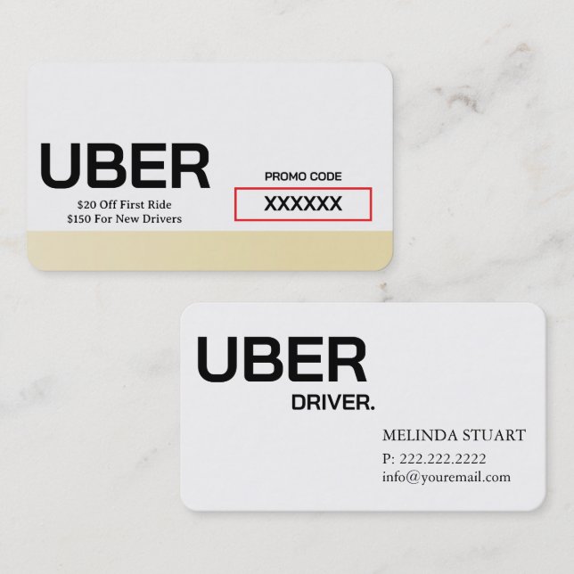 Uber Driver Modern Gold Border Referral Business Card (Front/Back)