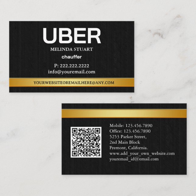 Uber Driver Modern Gold Border Referral QR CODE Business Card (Front/Back)