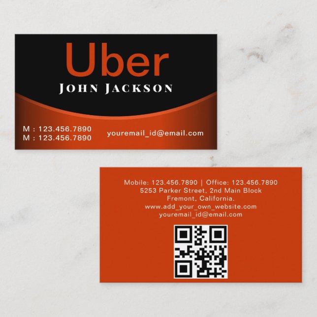 Uber Driver Professional Black Minimalist Business Card (Front/Back)