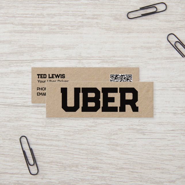 Uber Driver QR Kraft Mini Business Card (Front/Back In Situ)