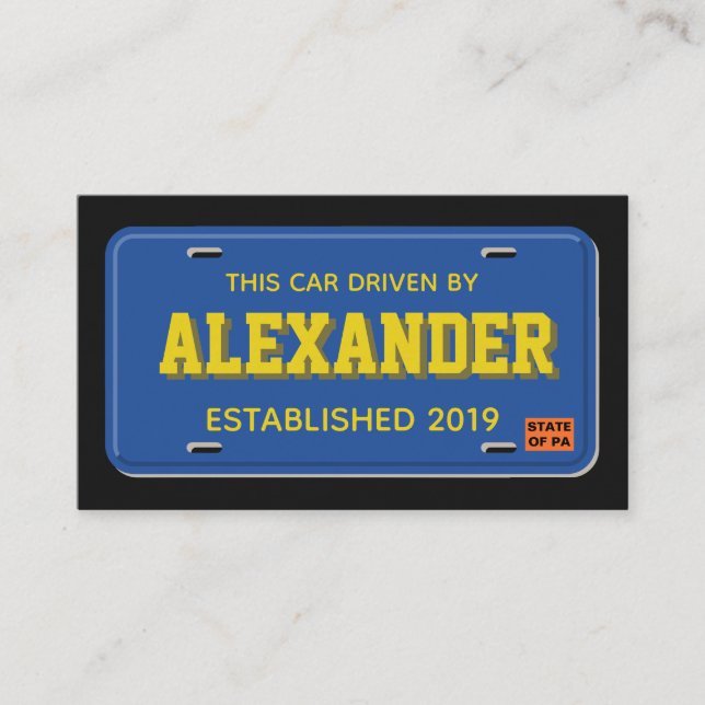 Uber Lyft Driver Blue and Gold License Plate Business Card (Front)