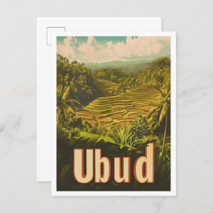 Ubud Bali Indonesia Vintage Travel Illustration Postcard