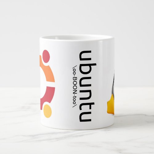Ubuntu mug with logo pronunciation and Tux