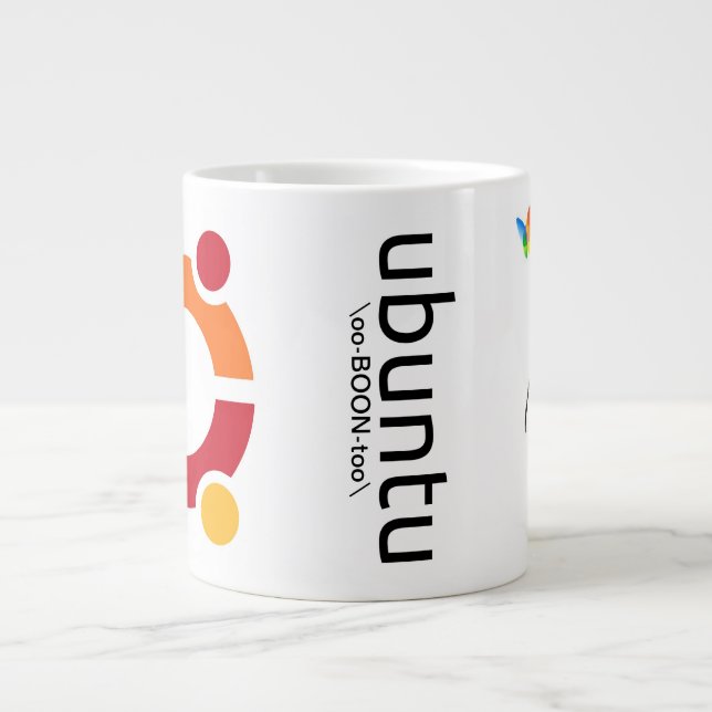 Ubuntu mug with Tux swatting Windows (Front)