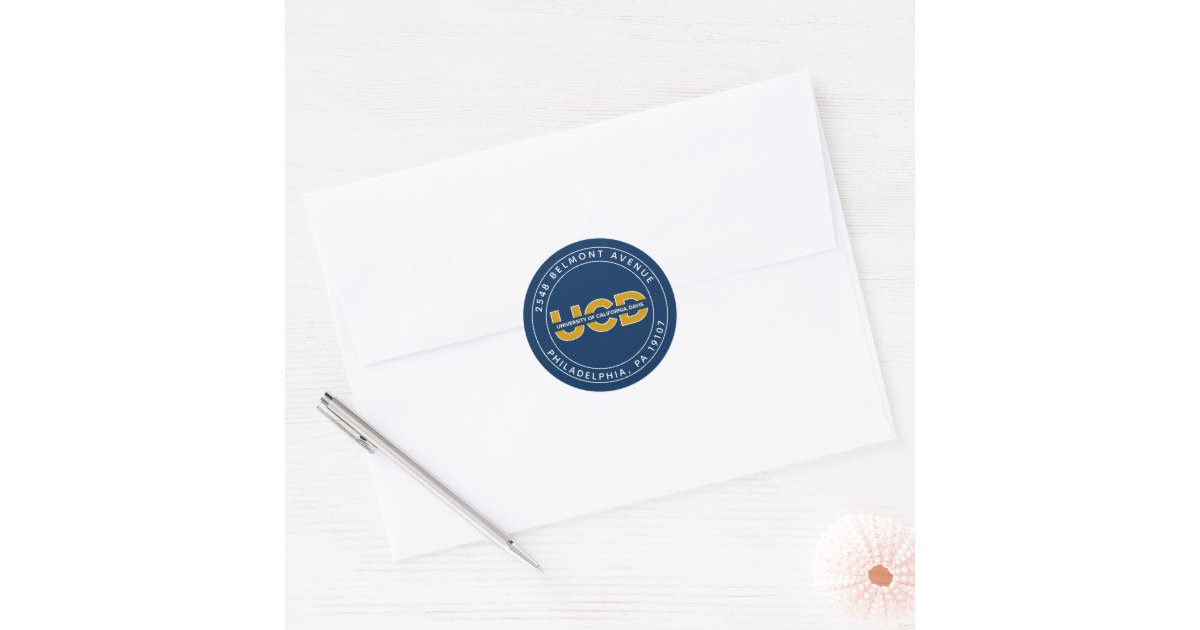 UCD Wordmark | Add Your Address Classic Round Sticker | Zazzle