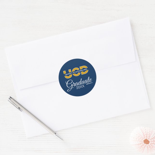 UCD Wordmark | Graduation Classic Round Sticker (Envelope)