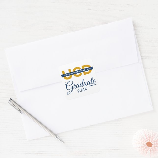 UCD Wordmark | Graduation Square Sticker (Envelope)