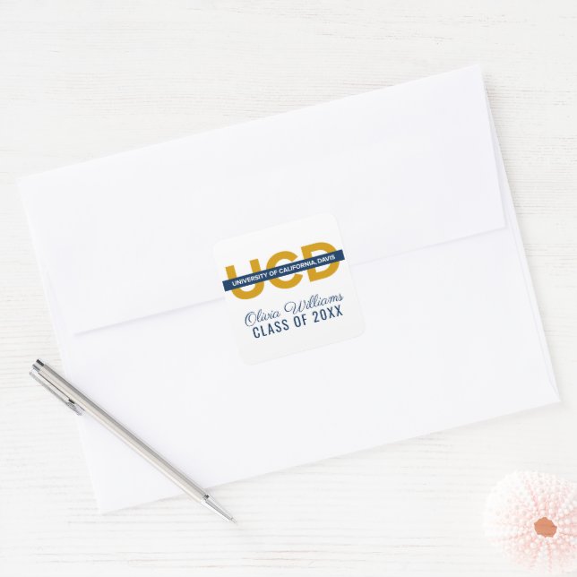 UCD Wordmark | Graduation Square Sticker (Envelope)
