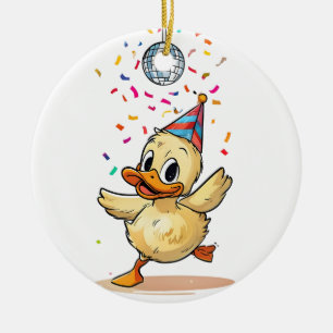 uckling Dancing Under Disco Ball with Confetti Ceramic Ornament