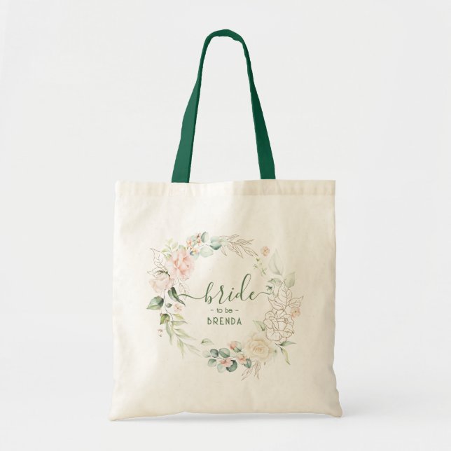 Ucoliptice leaves and pink roses wreath  tote bag (Front)