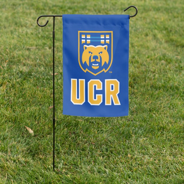 UCR Scotty Bear Mascot Shield Garden Flag (In SItu)
