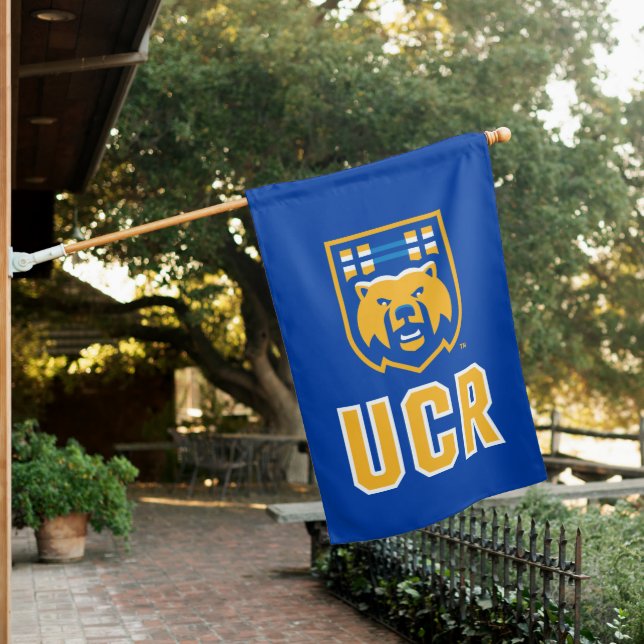 UCR Scotty Bear Mascot Shield House Flag (In SItu)