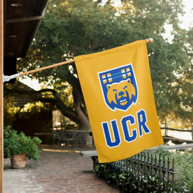 UCR Scotty Bear Mascot Shield House Flag (In SItu)