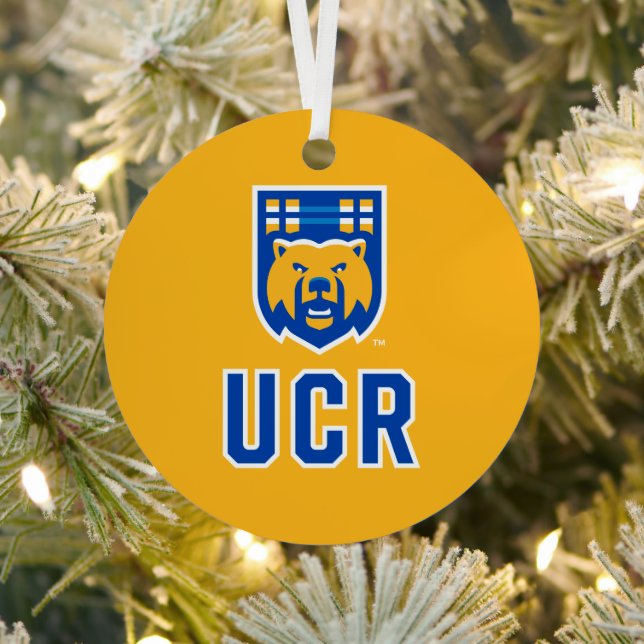 UCR Scotty Bear Mascot Shield Metal Ornament (Insitu)