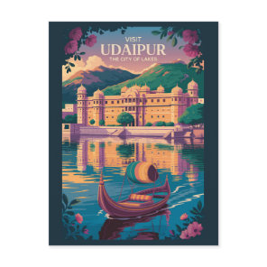 Udaipur India City Palace Illustration Travel Art Postcard