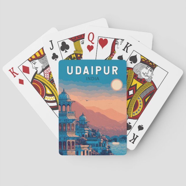 Udaipur India Illustration Travel Art Vintage Poker Cards (Back)