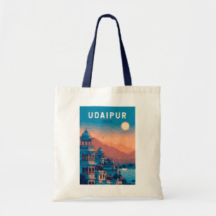 Udaipur India Illustration Travel Art Vintage Tote Bag