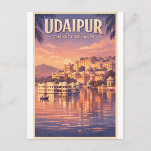 Udaipur, India, in a classic retro travel Postcard